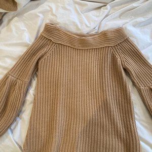 beige off shoulder sweater